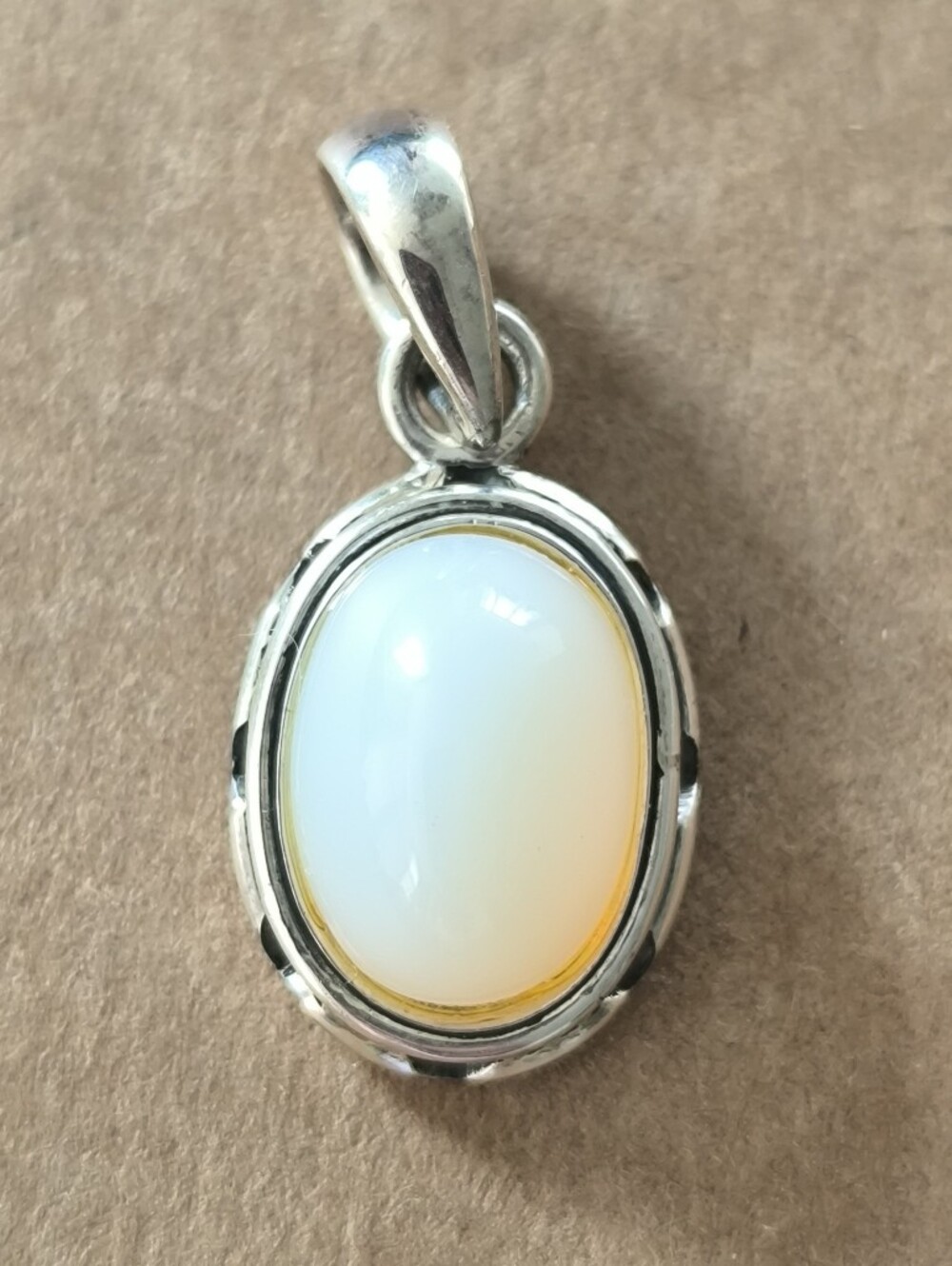 Natural Milky White Opal With Pinkish Fire in Sterling Silver Pendant